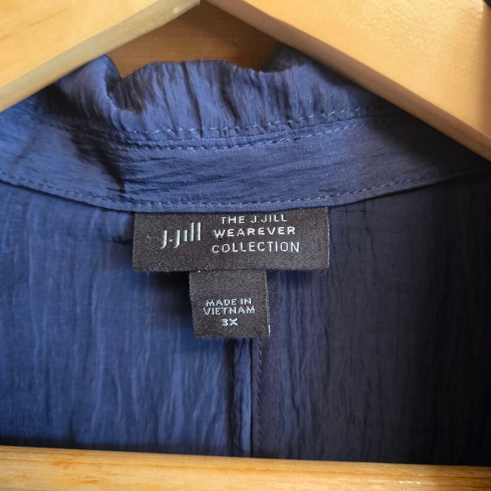 J. Jill Wearever Crinkled Open-Front Blazer 3X Navy Blue Notch Collar Pockets - Picture 3 of 5